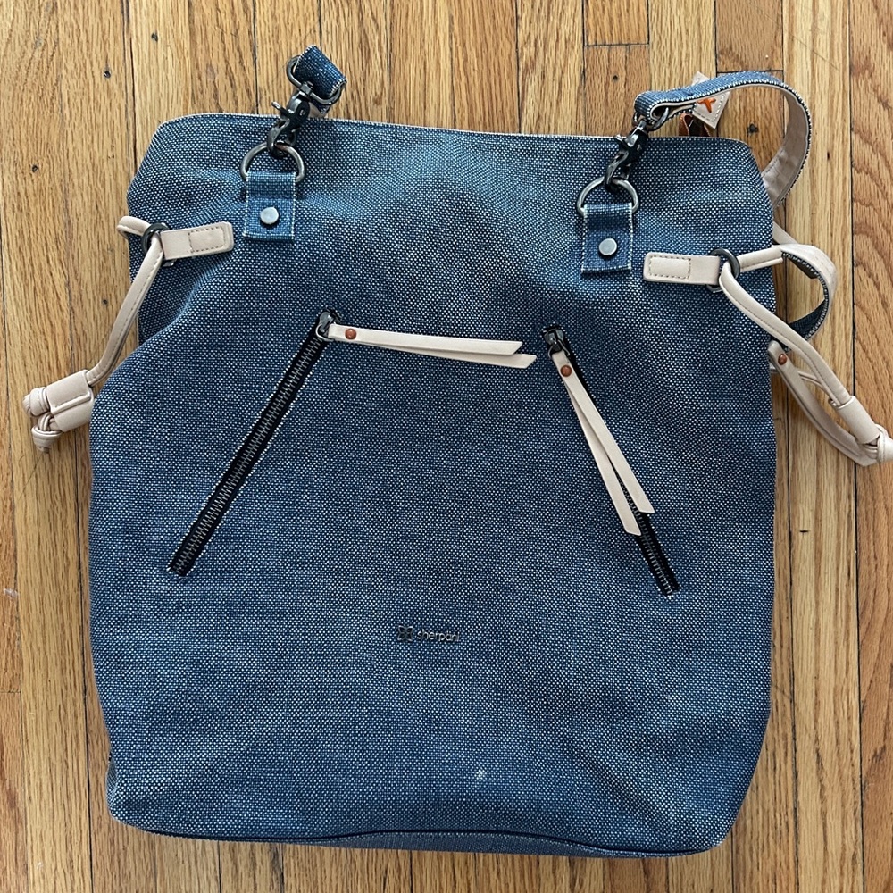 Blue and Cream Women's Bag